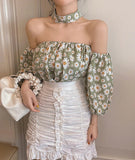 Loose Off Shoulder Daisy Printed Blouse Shirt