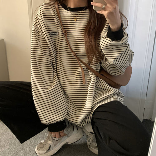 Retro Striped Long Sleeve Casual Sweatshirt