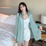 Loose Back Tie Transparent Blouse Shirt