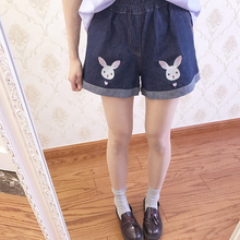 Vintage Embroidery Cute Rabbit Denim Shorts
