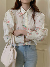 Vintage Florals Pattern Puff Sleeve Blouse Shirt