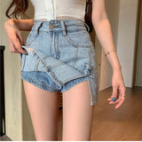 High Waist Split Mini Denim Skirt