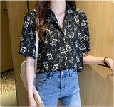 Floral Pattern Notched Collar Blouse Shirt