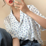 Fresh Floral V-Neck Loose Shirt