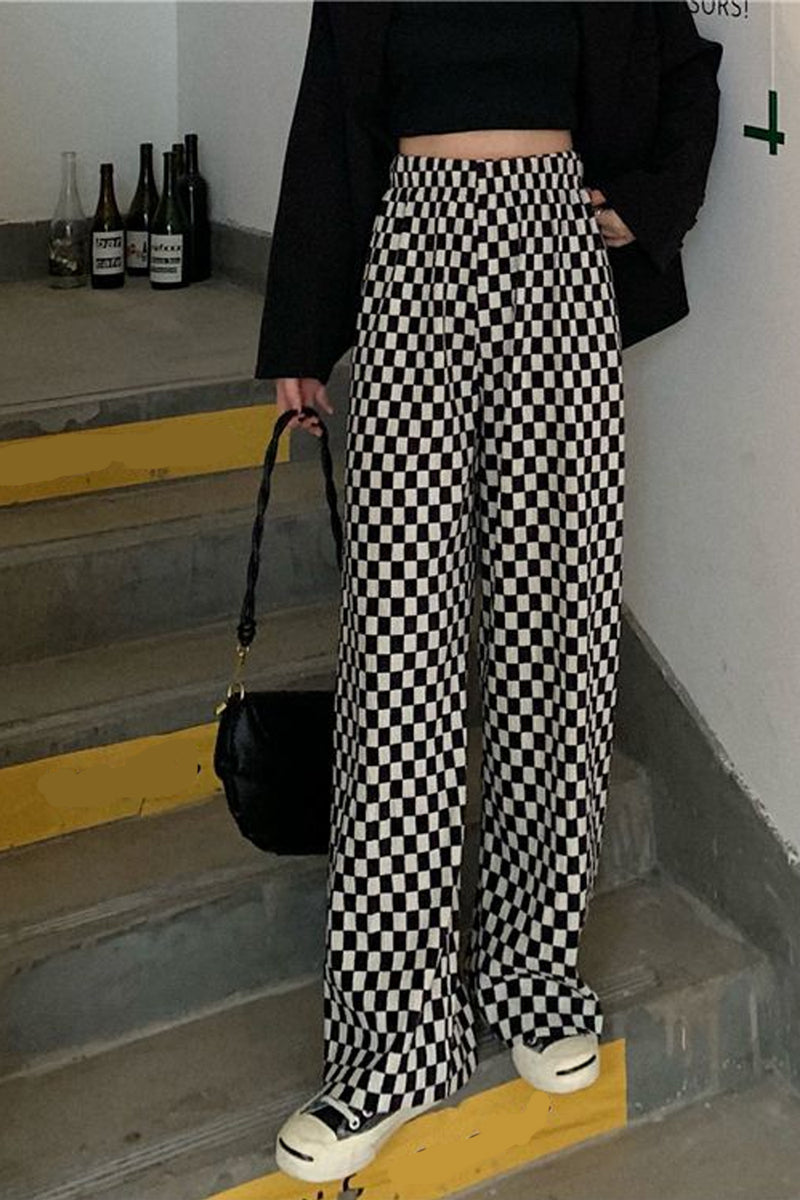Black & White Checkered Elastic Waist Pants