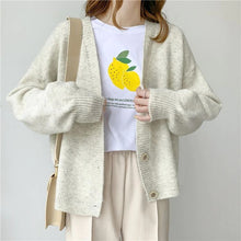 Loose V-Neck Solid Cardigan Sweaters