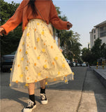3D Flower Mesh Tulle Long SKirt