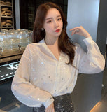 Long Sleeve Stars Printed Chiffon Blouse Shirt