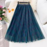 Plaid Long Pleated Tulle Skirt