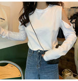 Long Sleeve Hole Shoulder O-Neck Shirt
