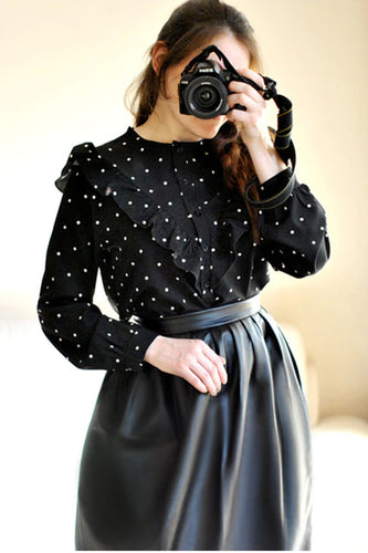 Elegant Polka Dot Ruffle Office Blouse Shirt