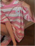 Cute Pink Loose Striped Shirt
