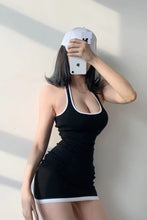 Sexy Low Chest Hanging Neck Big Exposed Mini Dress