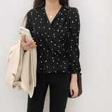 Heart Printed Slim Waist V-Neck Blouse