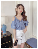 Off Shoulder Polka Dot V-Neck Blouse Shirt