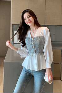 V-Neck Tassel Spliced Chiffon Office Blouse Shirt