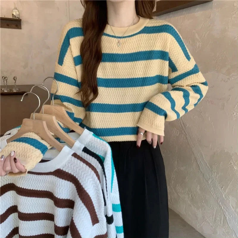 O-Neck Striped Casual Knitted Sweater