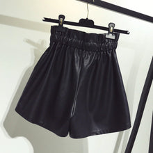 Belted Tie Casual PU Leather Shorts