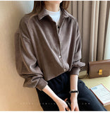 Single Breasted Solid Button Corduroy Shirt
