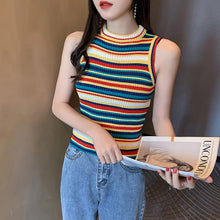 O-Neck Off Shoulder Stripe Knitted Crop Tops