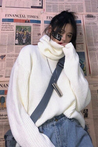 Solid Color Turtleneck Knitted Loose Sweater