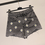 Sexy Daisy Flower Embroidered Shorts Jeans