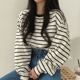 Long Sleeve Basic Striped Casual Sweatshirt
