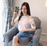 Striped Flower Embroidered Blouse Shirt