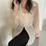 Long Sleeve See Through Thin Blouse Shirt