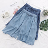 High Waist Solid Drawstring Elastic Shorts Pants 