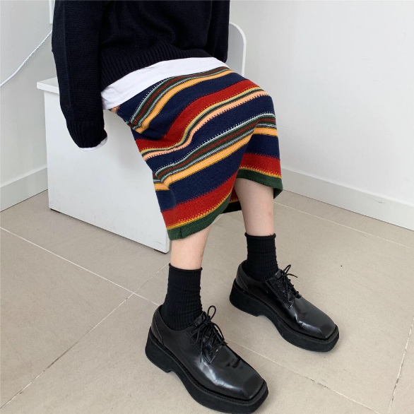Elegant Striped Knitted A-Line Skirt