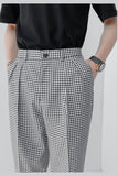 Vintage Plaid Elastic Waist Ankle Length Men Pants