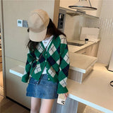 Geometric Diamond Pattern Knitted Cardigan Sweater