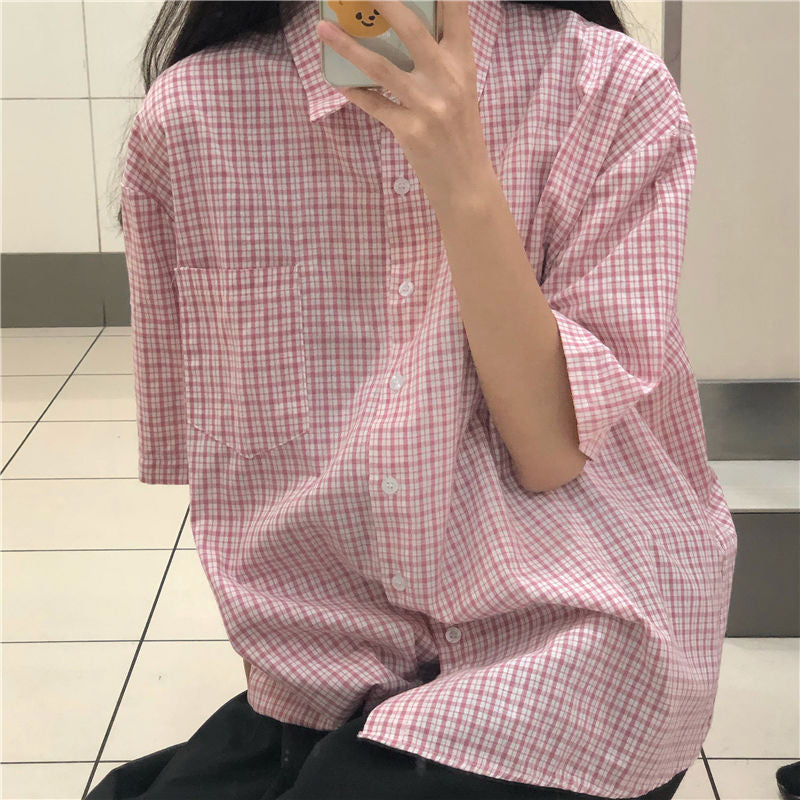 Small Plaid Cute Colors Blouse Shirt