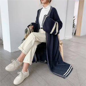 Casual Striped Long Style Cardigan Coat