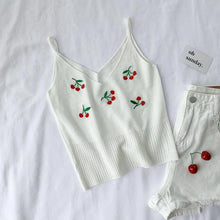 Knitted Cherry Embroidered Crop Top