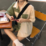 Short Sleeve 2 Colors Combination Blouse Shirt