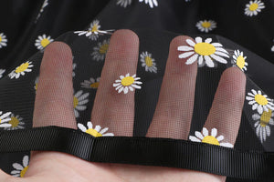 High Waist Daisy Flowers Pattern Mesh Long Skirt
