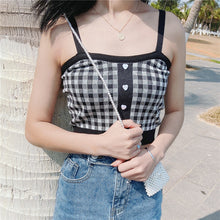 Cute Plaid Slim Knitted Cropped Tank Top