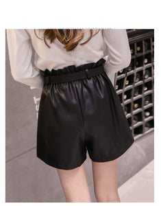 Wide Leg Belted Leather Shorts