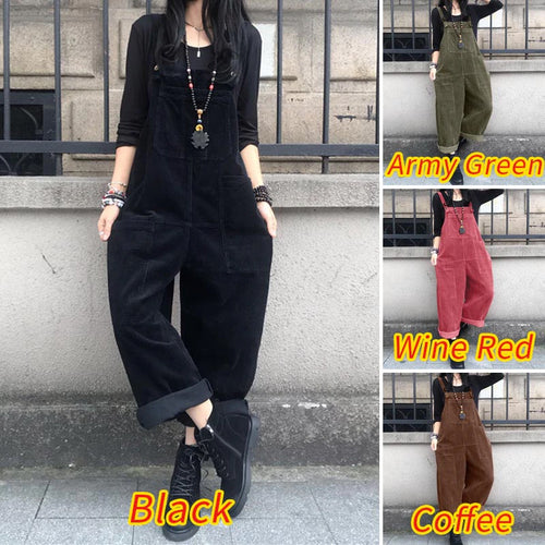 Casual Wide Leg Corduroy Rompers Jumpsuit