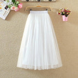 High Waist Elastic Tulle Mesh Pleated Skirt