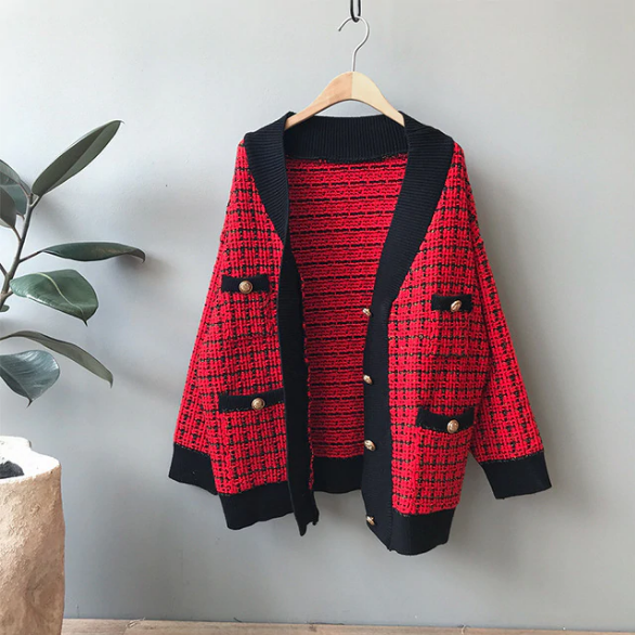 Knitted Plaid Cardigan Coat – Tomscloth