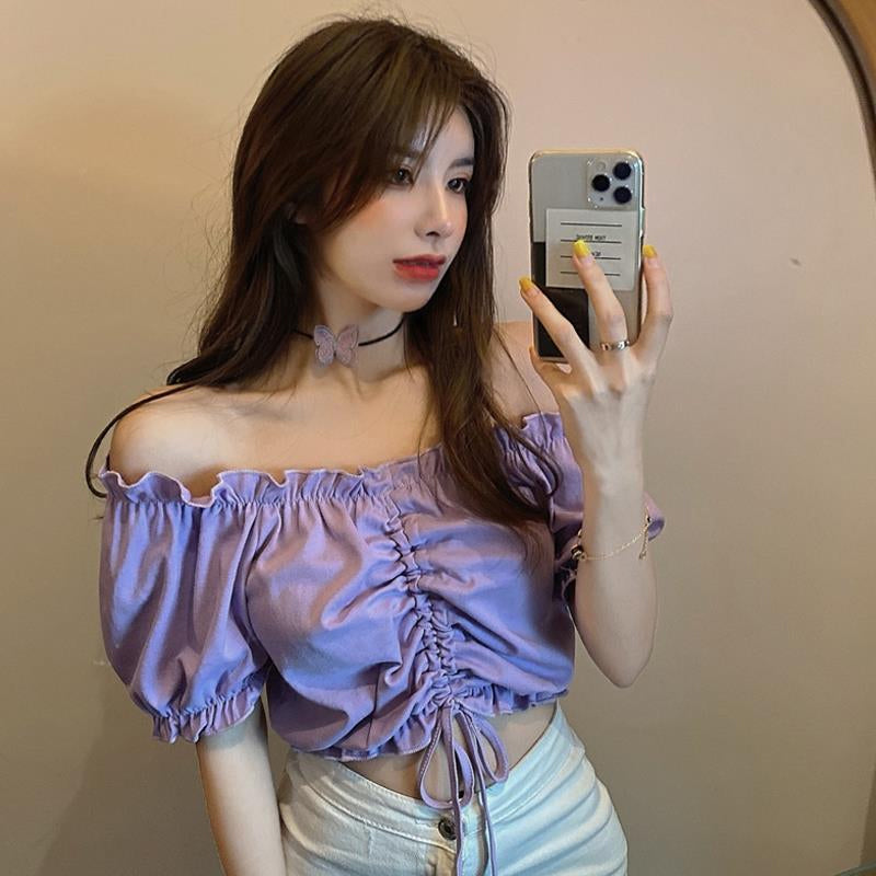 Sexy Ruffled Cropped Slim Shirts