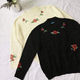Rose Embroidered Pullover Sweater