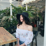 Vintage Flower Embroidery Off Shoulder Cropped Blouse