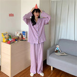 Plaid Grid Pattern 2Pcs Pajamas Set