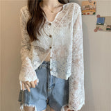 Long Sleeve Lace Transparent Sexy Shirt