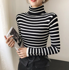 Turtleneck Knitted Striped Sweater