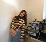 Striped Thin O-Neck Knitting Loose Sweater